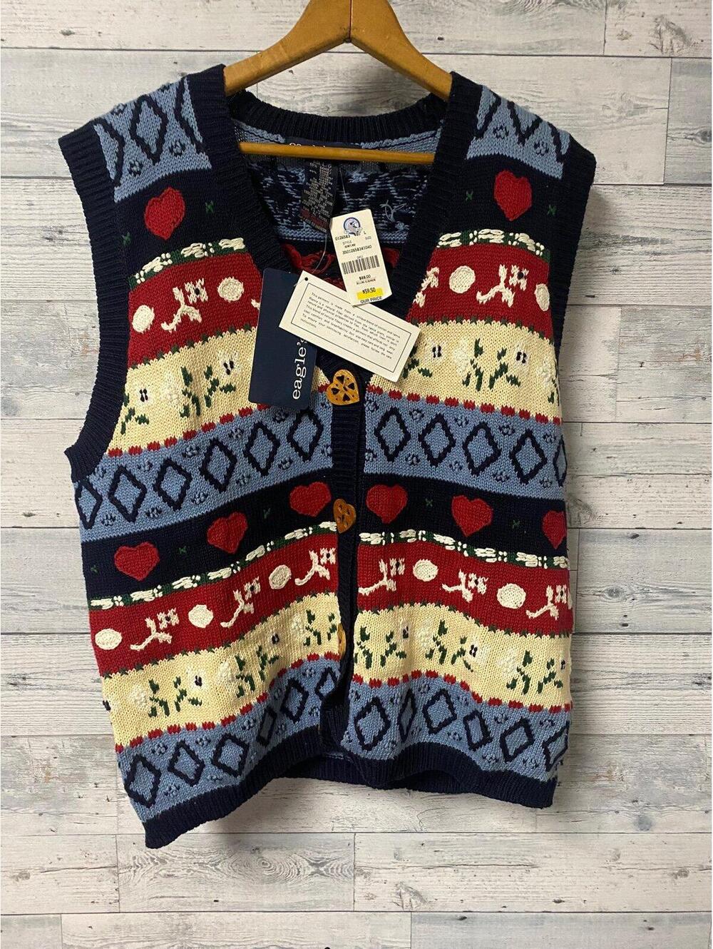 Eagles Eye Vintage Sweater Womens Size Large Heartland 90’s Hand Knitted NWT